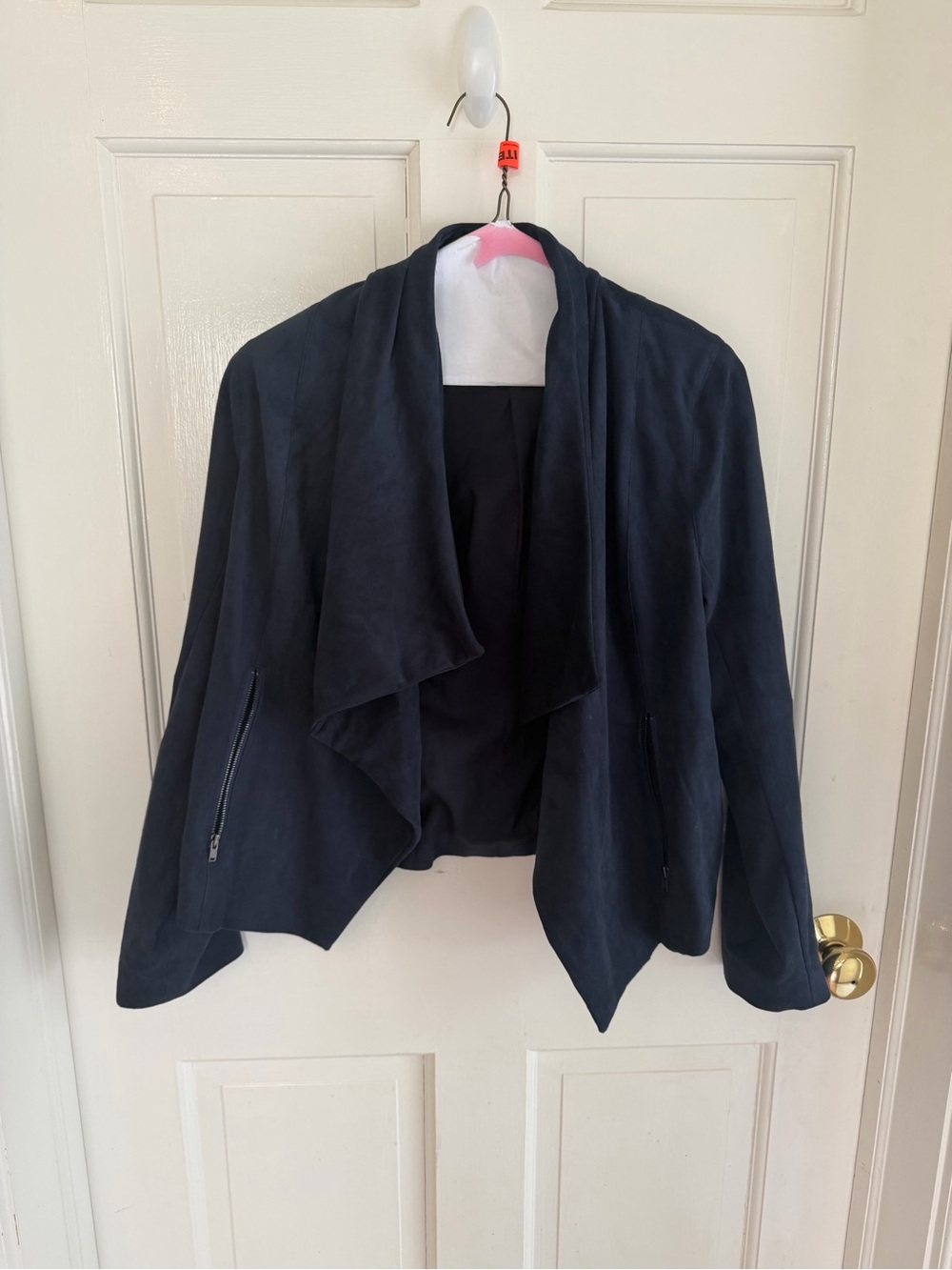 Marie Oliver Navy Faux Suede Drape Front Jacket XS - Picture 1 of 5